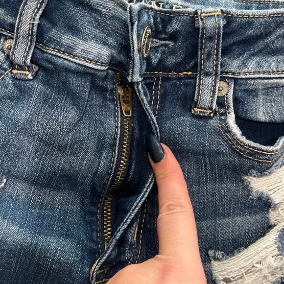 American Eagle Hi-Rise Shortie Shorts Distressed Denim Dark Wash Blue Size 4 - Picture 4 of 8